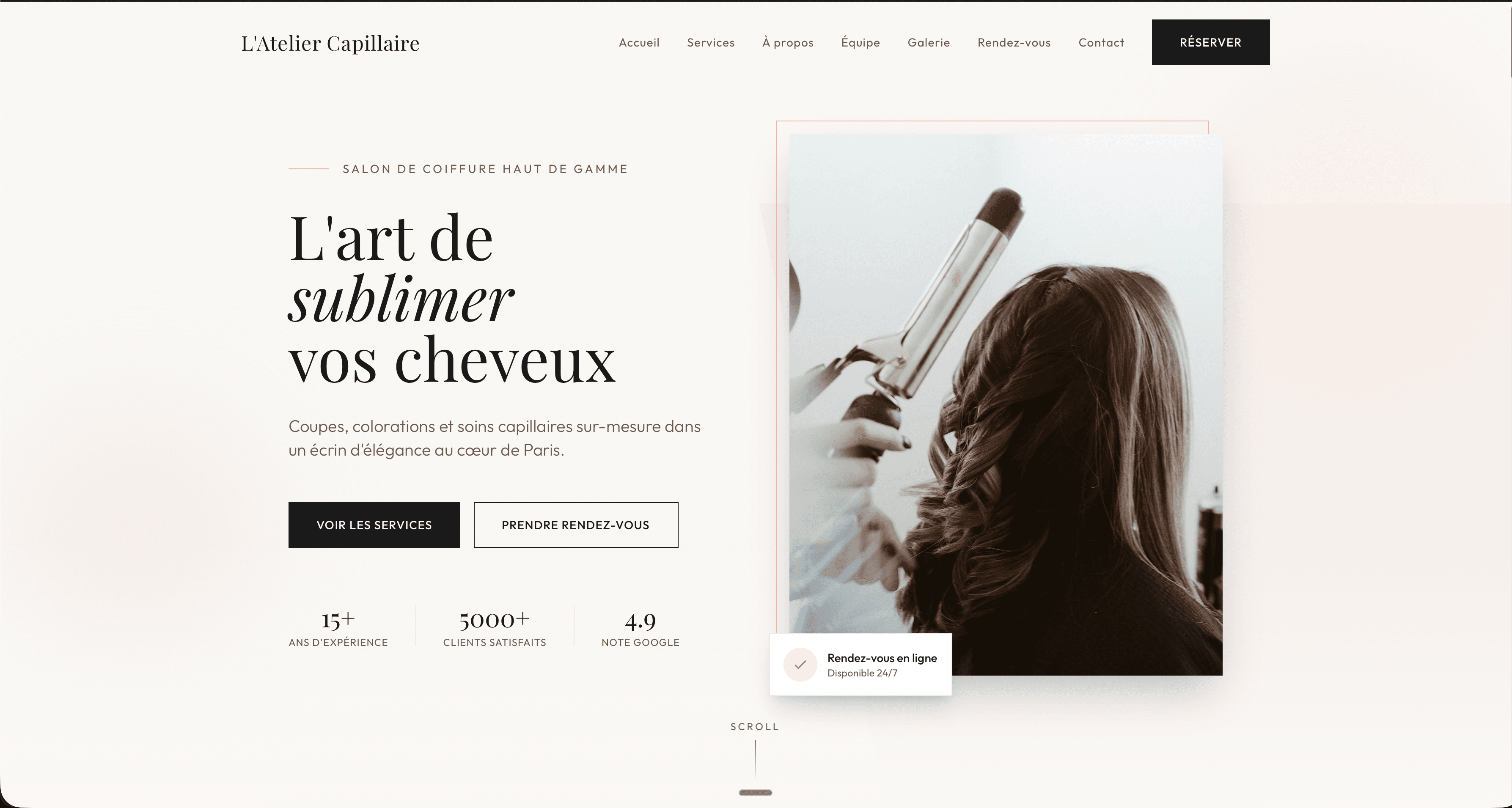 Exemple de site internet premium pour salon de coiffure réalisé par Belvédère