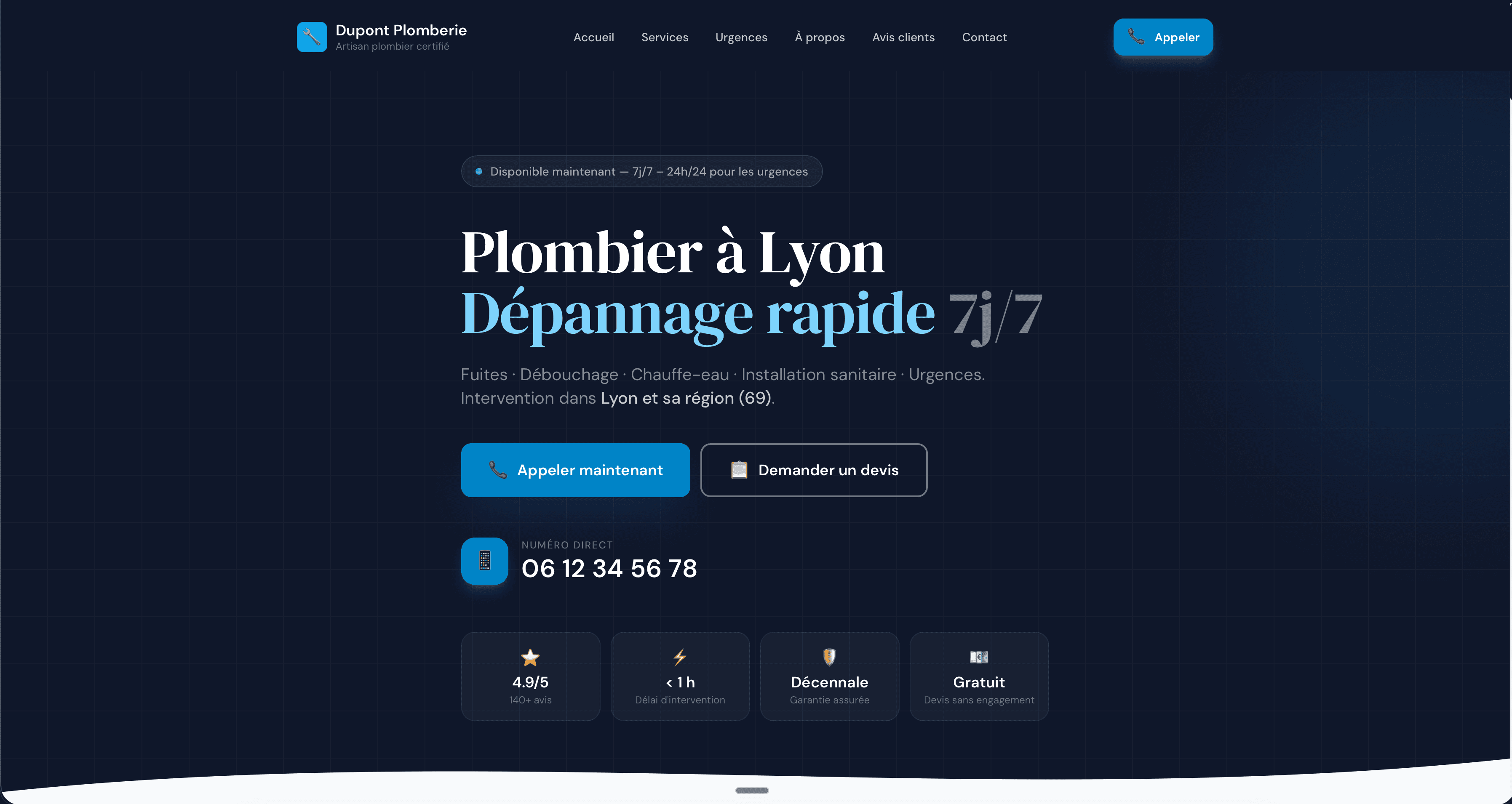 Exemple de site vitrine pour plombier conçu par Belvédère